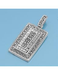 Sterling Silver Vintage Rectangular Shape Marcasite Pendant