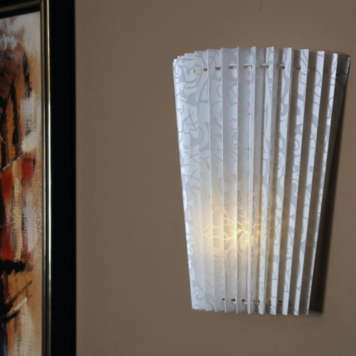 Exciting Lighting 8100 Battery Powered White Faux Lace Fan Fold White Acrylic Wall Sconce