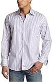 English Laundry Men's Solid White Shirt With Purple Stripe
