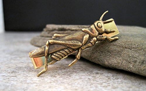 Handmade Gold Brass Steampunk Grasshopper Tie Bar Clip
