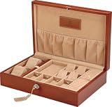 Atanoff - AEBG - Coffret bois pour bijoux - Bois massif vernis 10 couches - Intérieur gainé façon daim beige