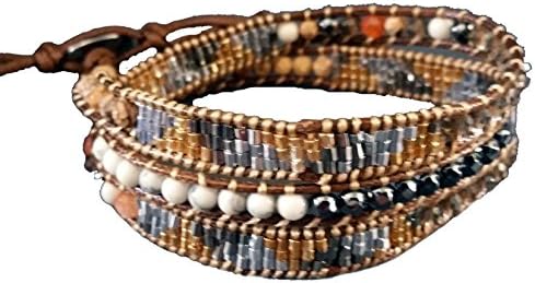 Brown 3X Wrap Bracelet &amp; Boot Accessory with Warm Tone Multi-Colored Stones and Silver/ Copper Sparkling Beads 24 (Single Pack)