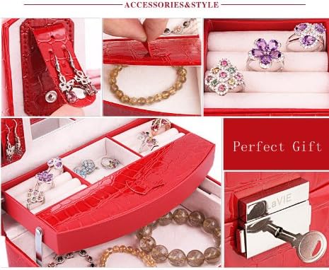 Bride's favorite Gift!!! Belle® Red Leatherette Princess Jewelry Box/Case/Organizer with Lock