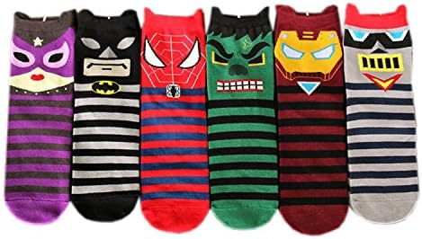 AAZZ Women's Superheroes Cute Cartoon Hero Socks Set (6set)