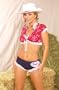 Farmers Daughter Costume Includes a Tie Front Crop Top and Cheeky Shorts with a Heart Detail.