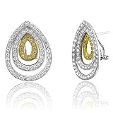 18k Two-Tone Gold White and Yellow Diamond Tear Drop Hoop Earrings (HI, SI, 1.35 carat)