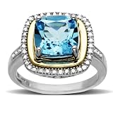 Sterling Silver and 14k Yellow Gold Diamond and Swiss Blue Topaz Ring, (0.12 cttw, I-J Color, I3 Clarity), Size 7