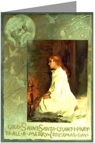 Vintage Original Prangs Holidays Christmas Cards, Girl waiting by Fireplace For Santa, Victorian Greeting Cards Boxed Set