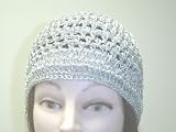 Cp107s, Hand Crocheted Metallic Silver Gimp Skull Cap for Teens and Adult Men and Women