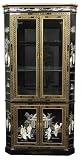Elegant Asian Dining Furniture - 80" Corner Design Ming Black Lacquer Breakfront China / Curio Cabinet