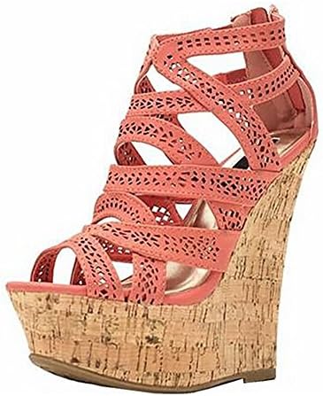 Coleter Women's Women's Open Toe High Hees Zip Wedges Gladiator Decoration Pumps 14 M US