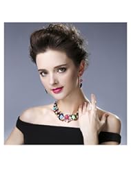 Jewelry: Hamer Charm Crystal Statement Choker Necklace and Earrings Women Pendant costume Jewelry Sets (Pink) - Yiwu Hamer Electronic Commerce Co.,LTD