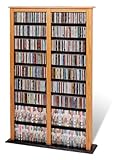 Oak Finish Double Width Multimedia Storage Barrister Tower