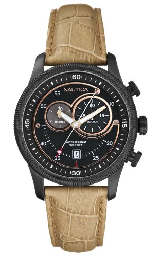Nautica Men's N14001G Leather Round Chronograph Watch