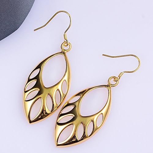 24K Yellow Gold-plated Leaf Hook Earrings Hollowed-out Dangle Drop Earrings WA000767 (24K Yellow Gold-plated)