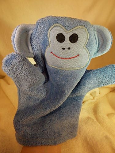 Soft Velour Blue Monkey Machine Appliqued Bath Mitt
