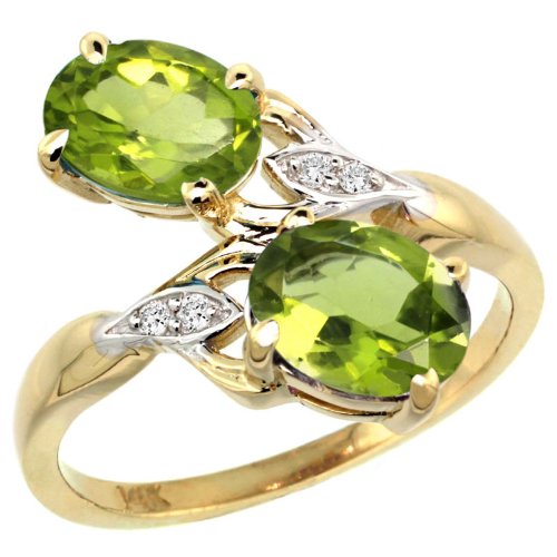 14k Gold ( 8x6 mm ) Double Stone Engagement Peridot Ring w/ 0.04 Carat Brilliant Cut Diamonds & 2.34 Carats Oval Cut Stones, 3/4 in. (19mm) wide, size 10