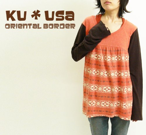 (クウ)KU オリエンタルボーダーカットソー レディース