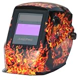 ArcPro 20703 Auto-Darkening Solar Powered Welding Helmet with Grinding Mode, Lion on Fire