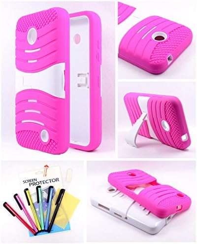 Thousand Eight(TM) For Nokia Lumia 635 - Heavy Duty Armor Stand Combo case / Hybrid Kickstand Case with Silicone Armor Skin + [Screen Protector Shield(Ultra Clear)+Thousand Eight(TM)Touch Screen Stylus] (stand case hot pink/white)