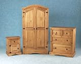 Mexican Corona Bedroom Set in Distressed Pine - Includes Bedside, 2+2 Chest and 2 Door Wardrobe