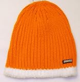ANAHEIM DUCKS ORANGE Ribbed Cuffless Knit Beanie Hat With White Faux Fur Edge - Adult