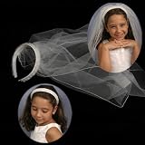 Bonnie Jean Girls WHITE SATIN SEQUIN PEARL-BEADED DETACHABLE VEIL HEADBAND Special Occasion Wedding Flower Girl First Communion