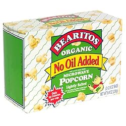 BEARITOS Organic No Oil Added Microwave Popcorn, Lightly Salted, 3-Count Boxes (Pack of 12)