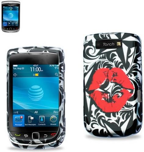 Premium Durable Designed 2D Protective Cover for BlackBerry Torch 9800 - 1 Pack - Retail Packaging - Black/White
