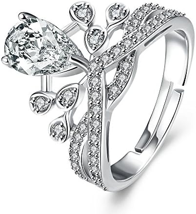 CharmGirl Genuine Cubic Zirconia Princess Crown Adjustable 925 Sterling Silver Open Ring