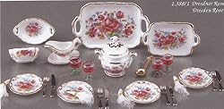 Reutter Porcelain Dresden Rose Miniature Dinner Servic