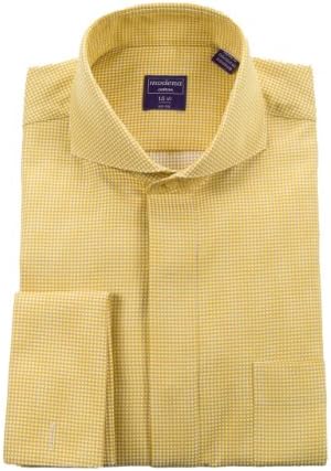 Modena Men's Mini Houndstooth Cutaway Collar French Cuff Dress Shirt 15 1/2 - 34-35 Gold