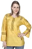 Mustard Yellow Split Round Neck Long Sleeved Cotton Tunic (Petite, Tall & Misses Sizes XS-3X)