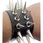 2 Row Spiked Leather Wrist Band Bracelet 1 Inch Spikes