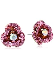 Betsey Johnson "Rose Gold Boost" Pink Glitter Flower Stud Earrings