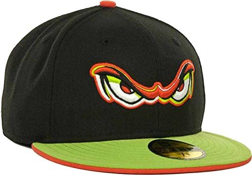 Lake Elsinore Storm Eyes Logo Custom Color New Era MiLB 59Fifty Fitted Cap Hat (Black-Green-Orange, 7 5/8)
