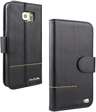 Galaxy S6 Case, xinyishi Genuine Leather Case [ Stand function ] for Samsung Galaxy S6 (Black)
