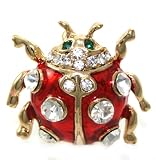 Beautiful 1 1/2" Tall Red Ladybug Pin/Broach/Pendant with Crystals & Green Eyes Gold Tone ~ Comes Gift Boxed (7a)