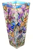 Amia 10-Inch Tall Hand-Painted Glass Vase Featuring Roses and Butterflies