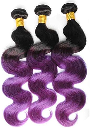 Angel Hair Pure Brazilian Ombre Virgin Body Wave Weave Sexy Hair 3 Bundles 100% Ombre Unprocessed Human Hair Extensions #1B/Purple Color 95-100g/pc (16 18 20)