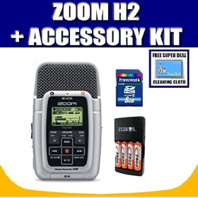 Zoom H2 Handy 2 Track Recorder +8GB SD Card + Replacement Batteries with Charger with Exclusive FREE Complimentary Super Deal Micro Fiber Cleaning Cloth