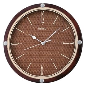 Seiko Wall Quiet Sweep Second Hand Clock Dark Brown Alder Case Rattan Dial #QXA428BLH