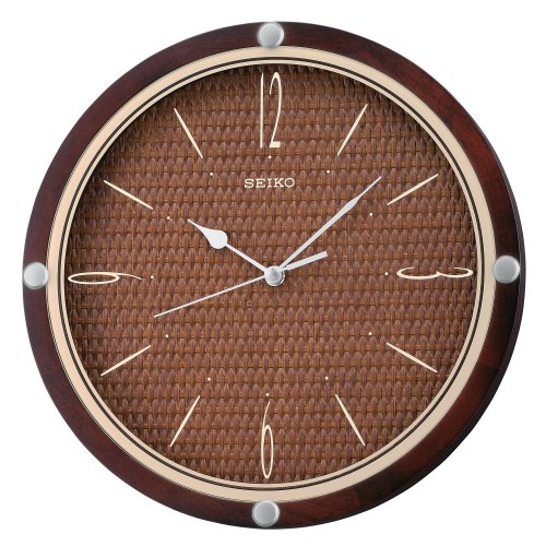 Seiko Wall Quiet Sweep Second Hand Clock Dark Brown Alder Case Rattan Dial #QXA428BLH
