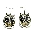 Burnished Goldtone Round Owl Earrings