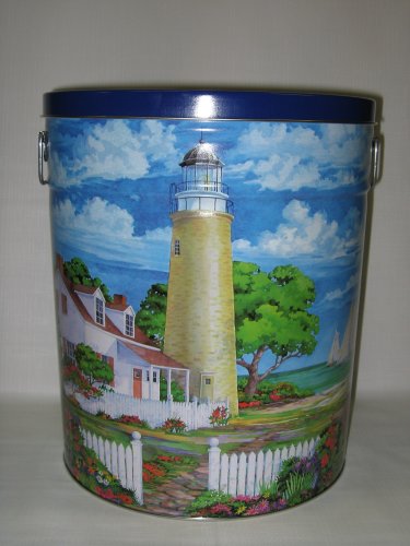 6.5 Gallon 1 3 Caramel, 1 3 Cheese, & 1 3 Cinnamon Popcorn in Lighthouse Garden tin by Popcorn World