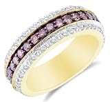 14K Yellow and White Two Tone Gold Large White and Chocolate Brown Diamond Eternity Wedding , Anniversary OR Fashion Right Hand Ring Band - w/ Channel Set Round Diamonds - (6mm Band Width) - (1.43 cttw)