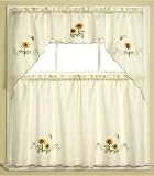 3pc Beige with Yellow Sunflower and Butterfly Kitchen Cafe Curtain Tier and Swag Set