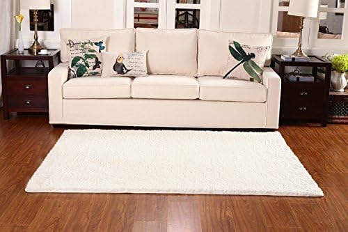 Super Soft Modern Shag Area Anti-Slip Rugs Living Room Carpet Bedroom Rug for Children Play Solid Home Decorator Floor Rug and Carpets 4- Feet By 5- Feet (creamy white)