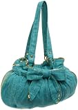 SR SQUARED by Sondra Roberts Washed Linen Bow Satchel,Turquoise,one size