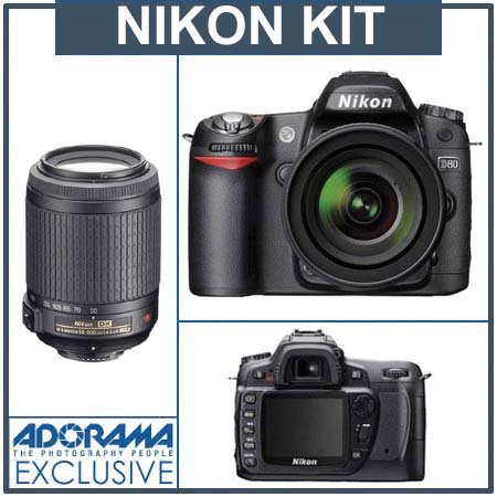 Nikon D80 Digital SLR Camera Two Lens Kit, with 18-135mm f/3.5-5.6G ED II AF-S DX Zoom & 55mm - 200mm f/4-5.6G ED AF-S DX VR (Vibration Reduction) - USA Warranty